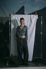 CHECK SHIRRING BLOUSE