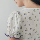 Frill Crop T-shirt - FLOWER PATTERN