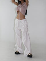 ribbon string shirring wide pants
