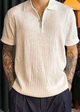 S/S Zip-up ribbed collar short sleeve tee 8COLOR