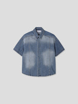 LMN インシジョンクロップドマッスルフィットデニム半袖シャツ (2 colors)