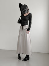 Et Pocket Belt Cotton Long Skirt
