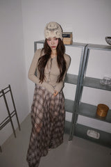 Long Check Chiffon Sharalla Skirt