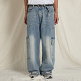 Yellow Washed Cargo Denim Pants