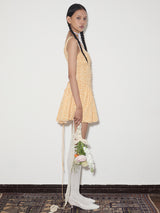 rirri Summer French-Inspired Pure & Alluring Style Retro Vacation100% Cotton Drawstring Waist Tie Dress
