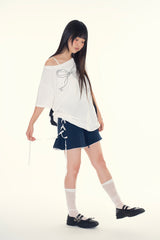 Ribbon unbalanced t-shirt