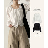 Delo lace ribbon shirring blouse