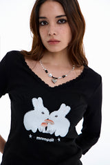 ラビットレースVネックTシャツ