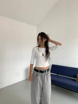 ボートネックミッドスリーブTシャツ (4C)