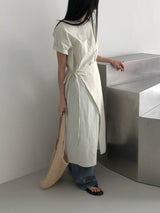 Jeure Wrap Roll-up Short Sleeve Long Dress