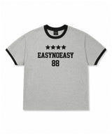 ナンバリングパッチクロップリンガーTシャツ - グレー