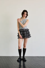 BEBE UNBALANCE SLEEVELESS TOP / GRAY
