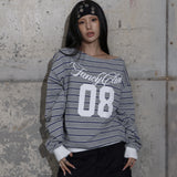 STRIPE ONE-SHOULDER SWEATSHIRT (GRAY) F25ZB017