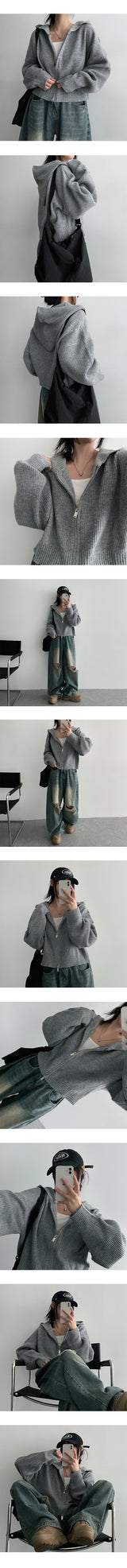 [Planning!] Russ Balloon Cropped Knitwear Hooded Zip-Up (8 colors)