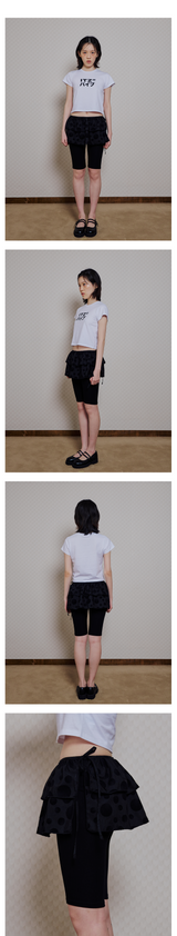 BLACK DOTTED LAYERED WRAP SHORT SKIRT