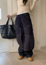 QUILTING INDIGO WIDE DENIM