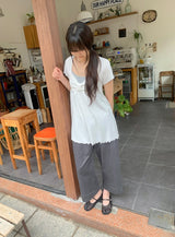 ナヒルズ シャーリング ショートスリーブ レイヤードリボン リブTシャツ