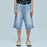 navajo pattern cut off bermuda pants light blue