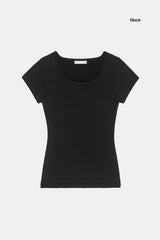 ソリッドスリムワイドネックTシャツ