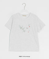 Kinue Butterfly Print Silket Short Sleeve Tee