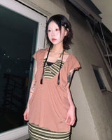 (2color) Bead Shirring Halterneck Stripe Mini Dress
