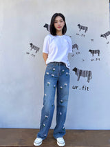 デイジーエンブロイダードブルーデニムパンツ code 25000