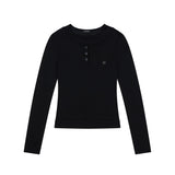 (DUC) ヘンリーネックダブルレイヤー長袖Tシャツ ブラック