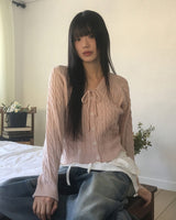 ナークルツイストリボンストリングニットカーディガン