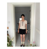 ribbon frill sweet short-sleeved knitwear