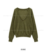 Monde Button Deep V-Neck Mohair Knit