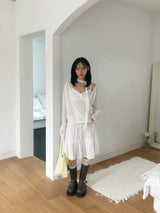 Wrap loose fit shirring hooded knit (4c)