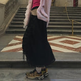 Palace Nylon Shirred Pleated Long Skirt with Lace Hem (2 Colors)
