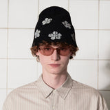 BUTTON FLOWER BEANIE / BLACK