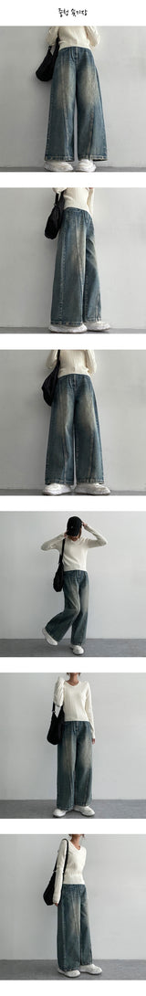 [3 Tier Length] [S–3×L] Benfall Slit Side Snap Wide Denim Pants (4 colors)