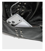 Y2K Stud Buckle 2-Way Moto Shoulder Bag