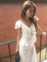 Dining wrap frill blouse