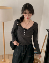 Border Unbalance Button Slim T-shirt (2color)