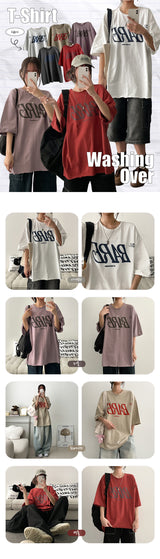 デックカッティングビンテージウォッシングオーバーショートスリーブTシャツ