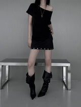 studded silver button skirt (2color)
