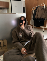 [Setup] Logane Maison Knit Hooded Zip-Up Wide Pants Set