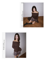 Deep Brown V-neck Off-Shoulder Long-Sleeved Top