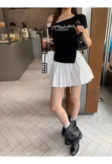 アンバランスオフショルダーパールビーズレイヤードTシャツ