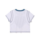 ハートカッティングクロップTシャツ（青