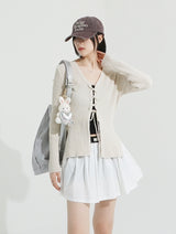 Side slit ribbed lace-up knit