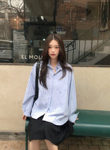 トゥデイルーズボタンラップストライプシャツ (3color)