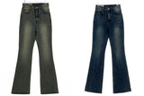 High waist light & deep blue washed bootcut long denim pants (2 colors)