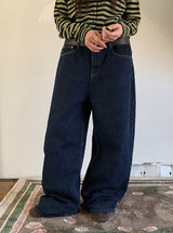 ホーベジャカードストライプデニムワイドパンツ