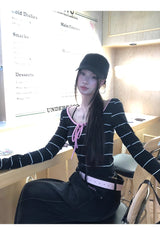 ピンクストライプ長袖Tシャツ