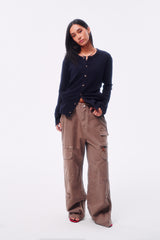 WOOL BLEND PIQUÉ TEXTURE CROSS TOTEM EMBROIDERY RAW-EDGE FOUR-COLOR BUTTON CARDIGAN