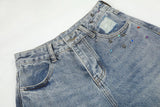 Star Stud Distressed Wide Denim Pants